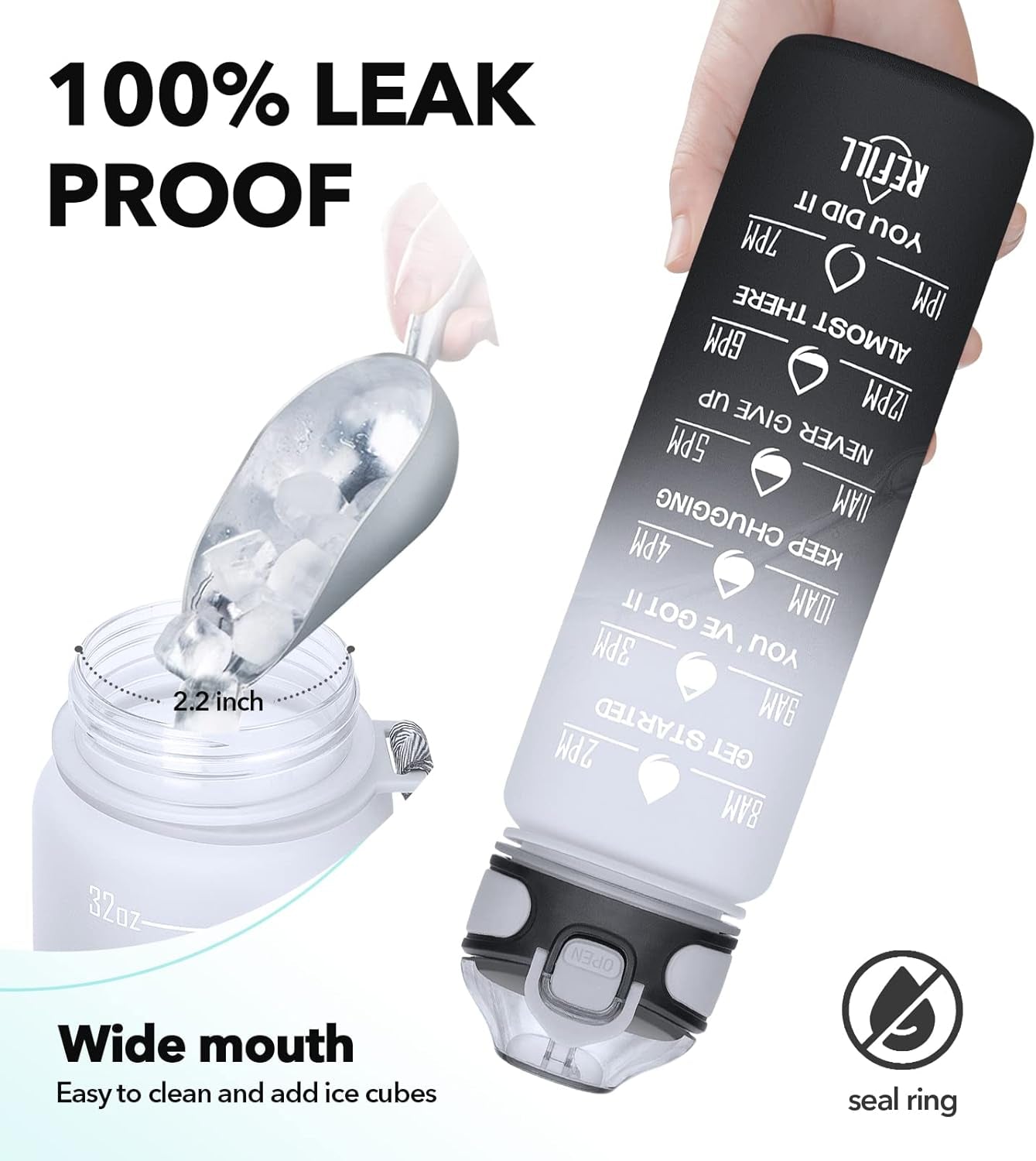 Water Bottle 32Oz with Straw, Motivational Water Bottle with Time Marker & Buckle Strap,Leak-Proof Tritan Bpa-Free, Ensure You Drink Enough Water for Fitness, Gym, Camping, Outdoor Sports