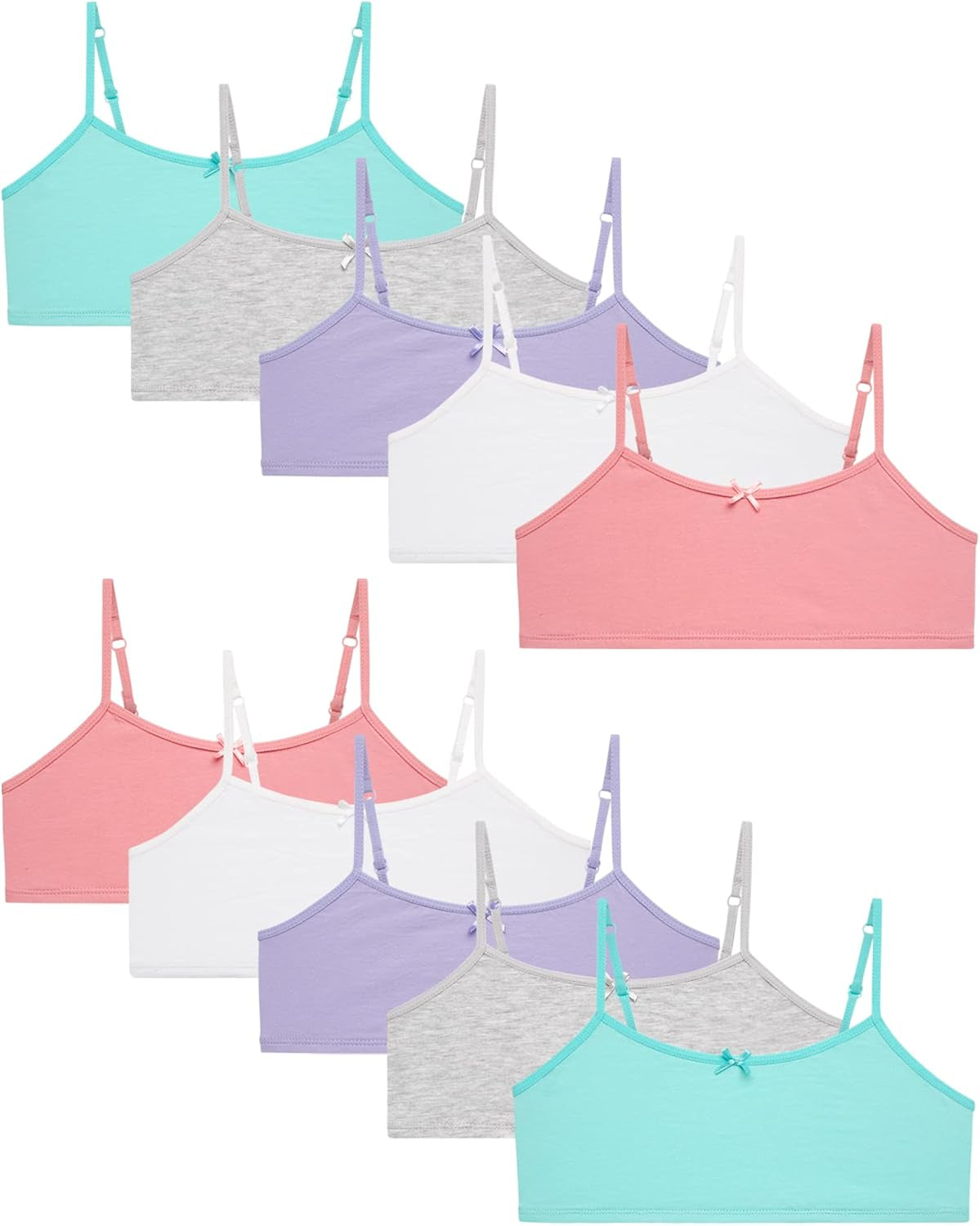 Girls Training Bras - 10 Pack Soft Cotton Cami Training Bras for Girls, Tag Free Comfortable Everyday Girls Bras