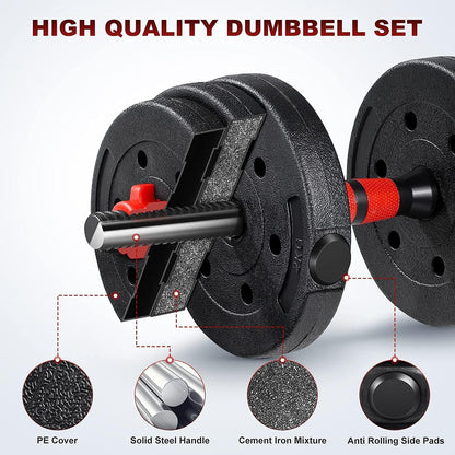Adjustable Dumbbells Weight Sets, 22/110 LBS Dumbbell Barbell Set, 3-In-1 Home Gym Equipment Bodybuilding Fitness Gear Lifting Strength Training (Barbell 22LB or 11 LB Pair)